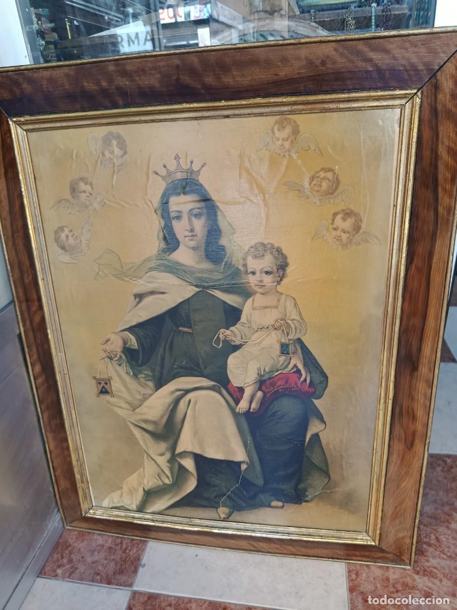 Arte: Precioso cuadro antiguo de la Virgen del Carmen.