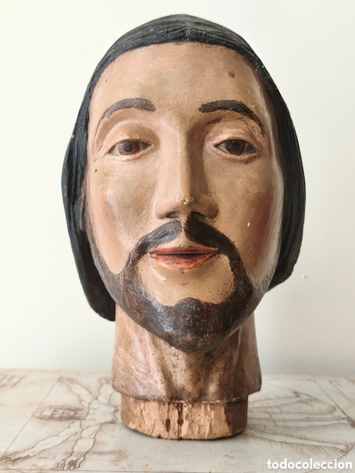 Art: Cabeza de Cristo en madera policromada - &aacute;mbito hisp&aacute;nico siglos XVIII-XIX