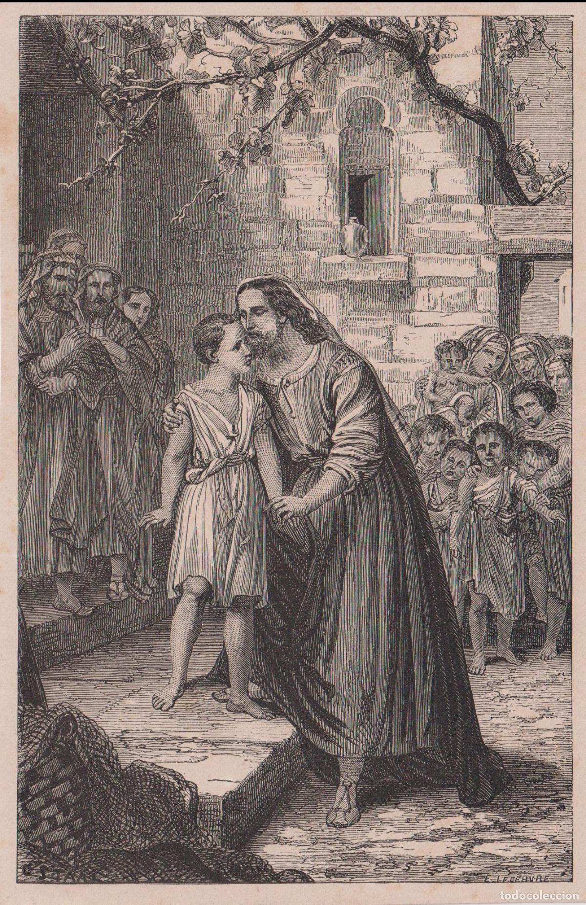 Arte: GRABADO DE UN PASAJE EVANGELIO DE MARCOS &ndash; JES&Uacute;S VENDICE A LOS NI&Ntilde;OS - G. STAAL