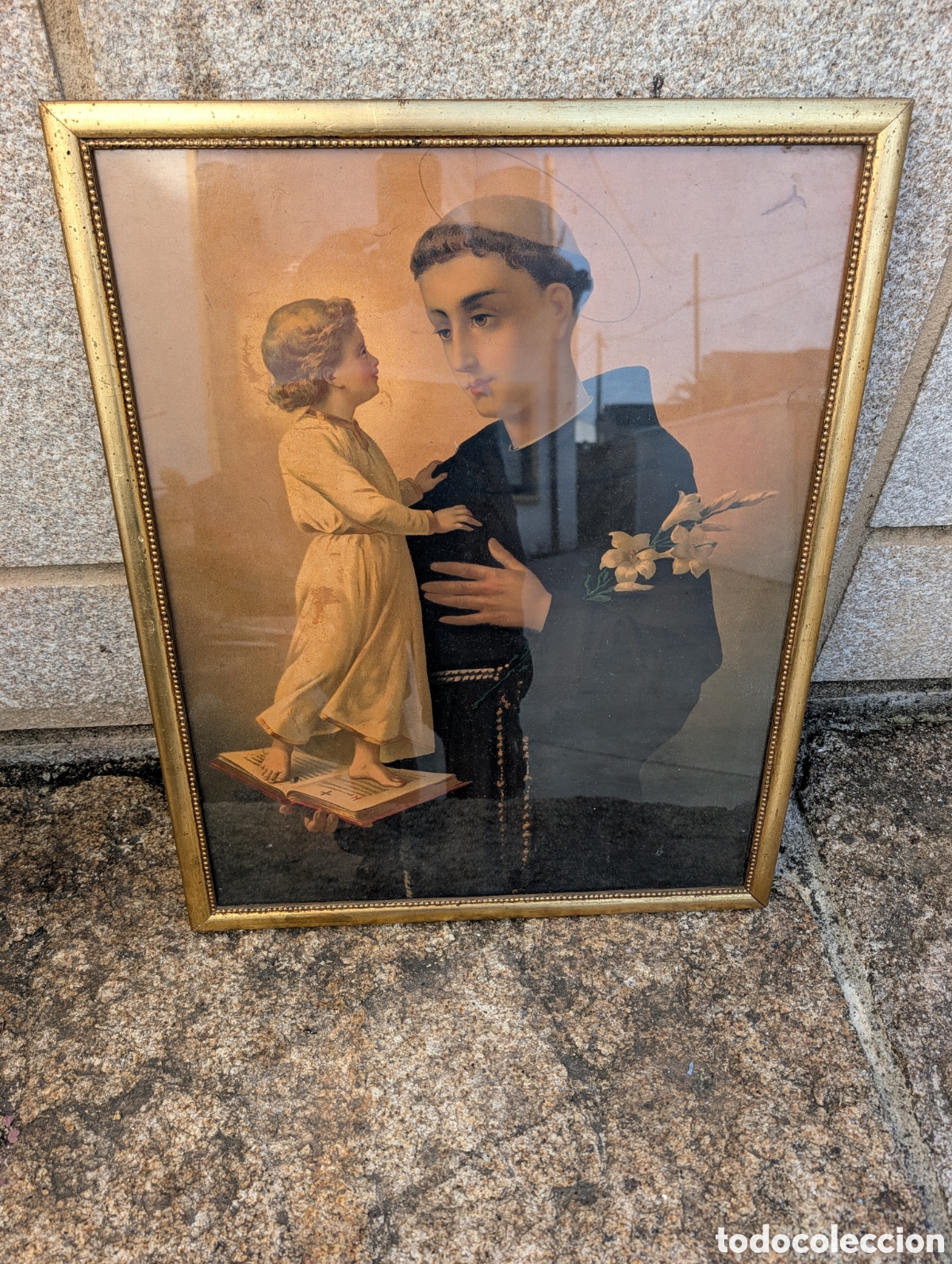 Arte: Cuadro Antiguo San Antonio de Padua con el Ni&ntilde;o Jes&uacute;s 61x50 cm