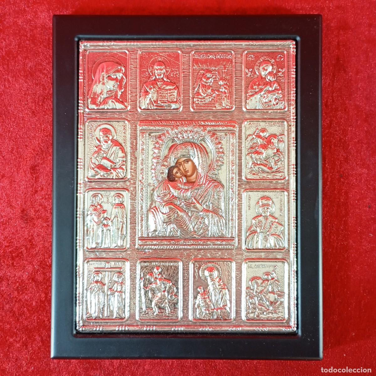 Arte: PRECIOSO ICONO BIZANTINO EN PLATA DE LEY DE 925 - CONTRASTADA - GRIEGO - RAR&Iacute;SIMO - 24 X 19 CM