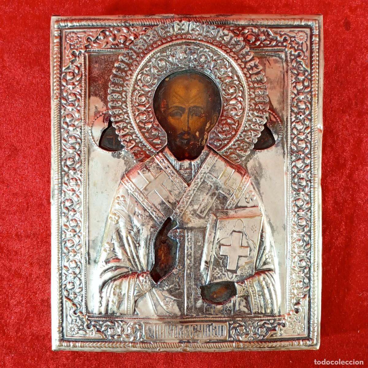 Arte: ICONO RUSO BA&Ntilde;ADO EN PLATA DE LEY ANTIGUO SIGLO XIX - RAR&Iacute;SIMA PIEZA - 22,5 X 18 CM