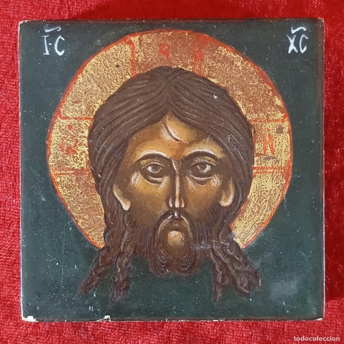 Arte: PRECIOSO ICONO RUSO EN MADERA PINTADA A MANO - CRISTO - JES&Uacute;S - JESUCRISTO - 8 CM - ARTE RELIGIOSO