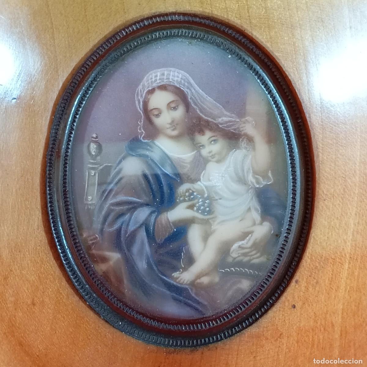 Arte: MINIATURA PINTADA A MANO - VIRGEN MAR&Iacute;A CON EL NI&Ntilde;O JES&Uacute;S - RELIGIOSA - S. XIX
