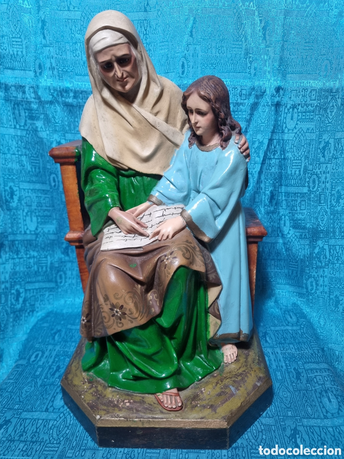 Arte: Santa Ana con Virgen Mar&iacute;a 41cm OLOT IMAGEN SANTO
