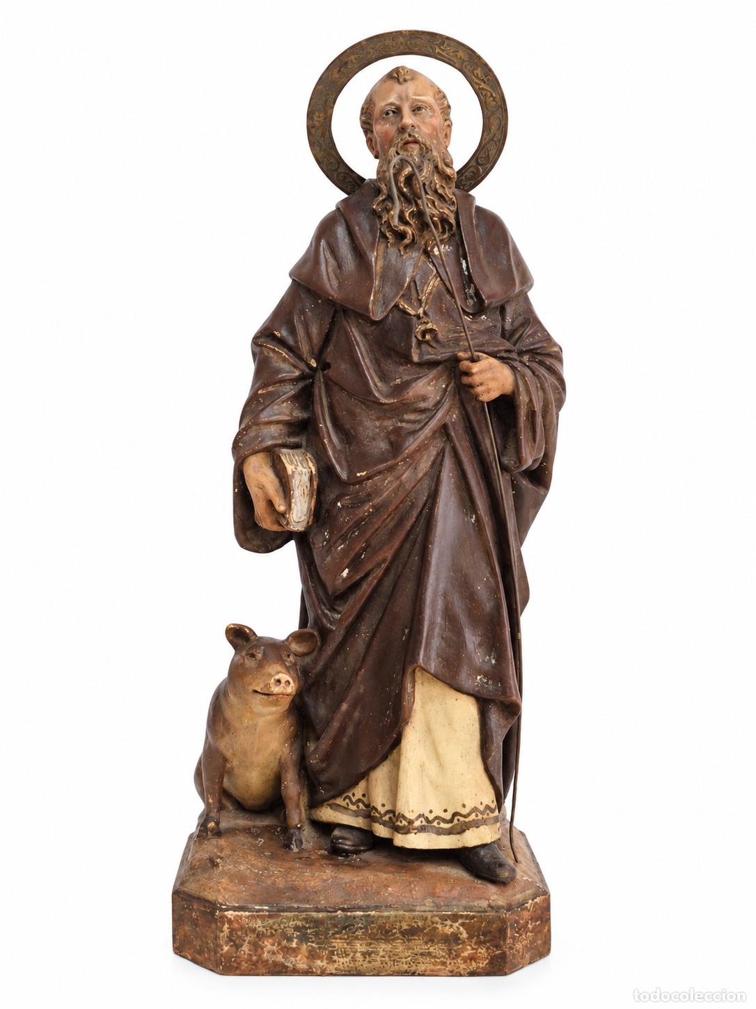Arte: San Antonio Abad, San Antonio del Cerdito - Estuco Policromado - Sello Arte Cristiano, Olot