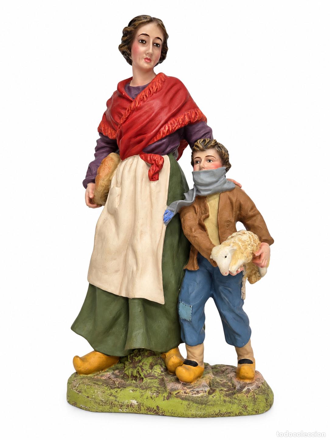 Art: Figura de Bel&eacute;n - Mujer con Pan y Ni&ntilde;o - Arte Cristiano, Olot - Modelo del Escultor Josep Traiter