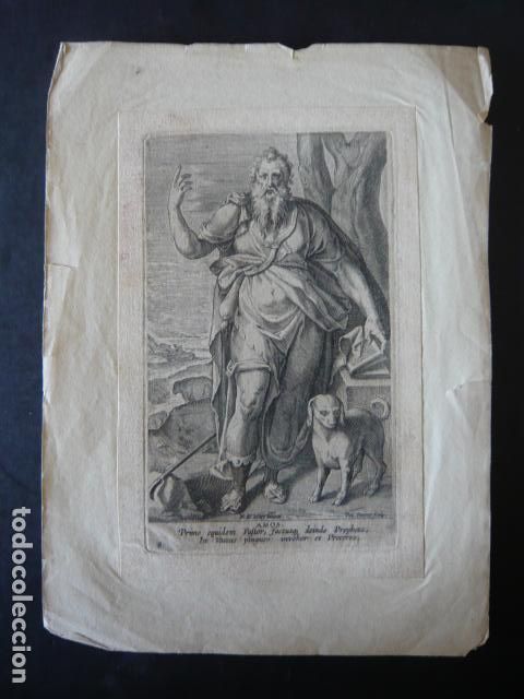 Arte: GRABADO PEDRO PERRET SIGLO XVII PERSONAJE BIBLICO AMOS 11 X 16 CM