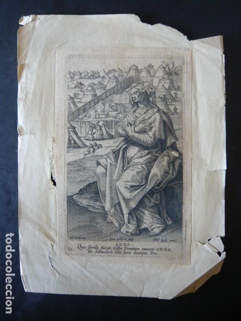 Arte: GRABADO MARTIN DE VOS COLLAERT GALLE SIGLO XVII PERSONAJE BIBLICO ANNA 11 X 16 CM