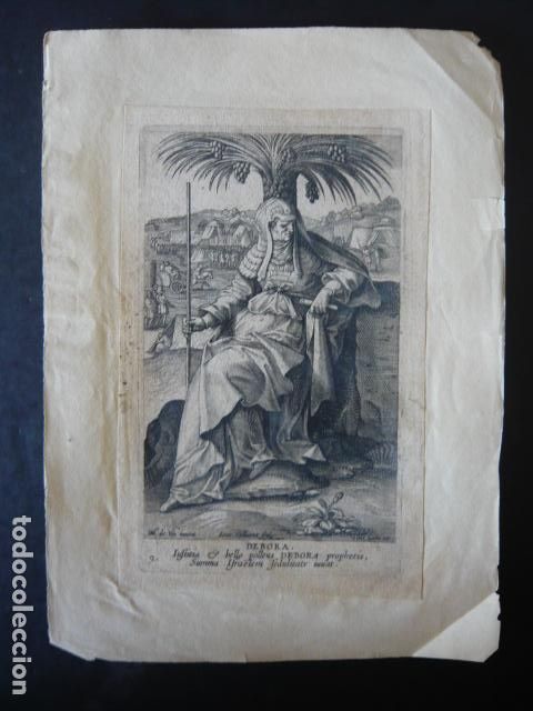 Arte: GRABADO MARTIN DE VOS COLLAERT GALLE SIGLO XVII PERSONAJE BIBLICO DEBORA 11 X 16 CM
