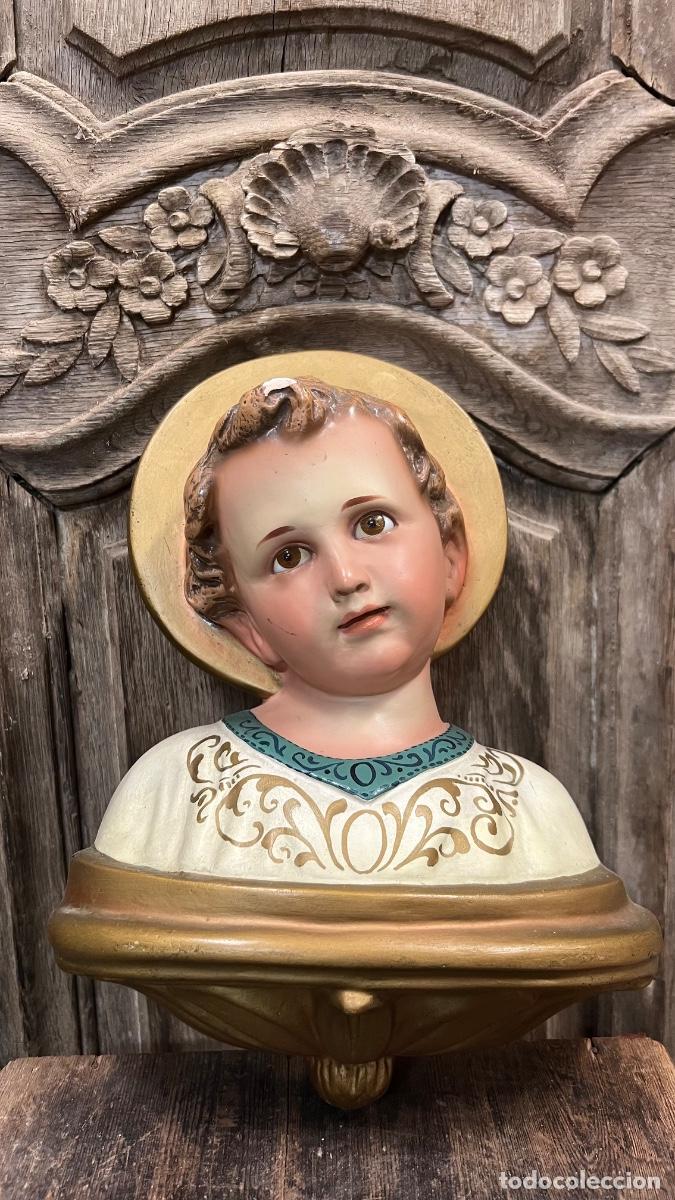 Arte: Busto Santo Domingo Savio tipo Olot ojos vidrio a&ntilde;os 30 30cms