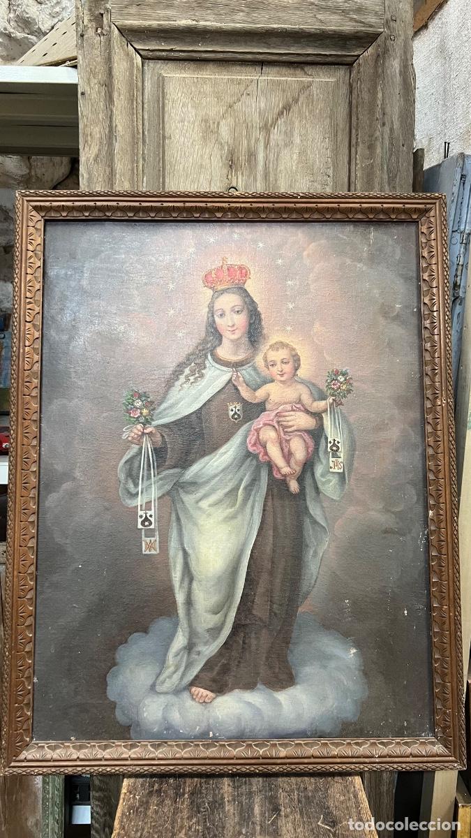 Arte: &Oacute;leo sobre lienzo virgen del carmen con ni&ntilde;o Jes&uacute;s ppio s XX 66,5x51,5cms