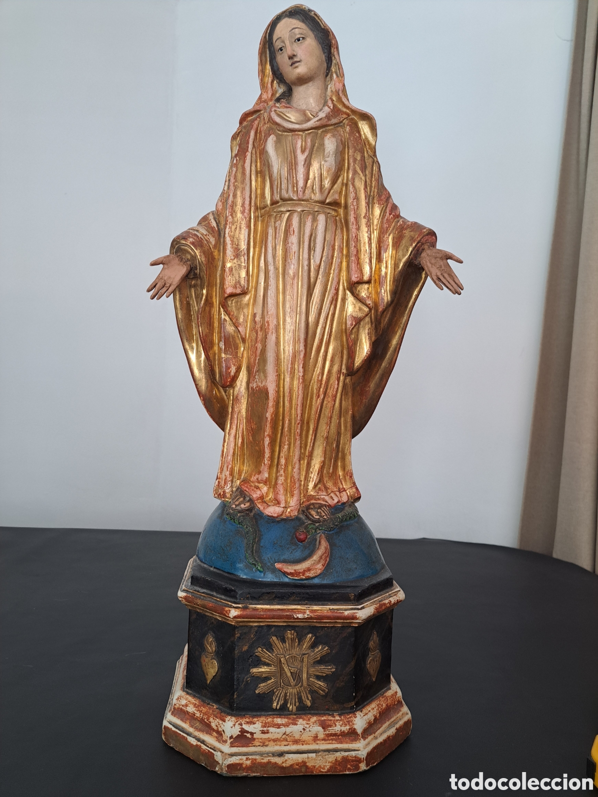 Arte: 73CM INMACULADA CONCEPCION SXIX PAPEL MACHE OJOS DE CRISTAL