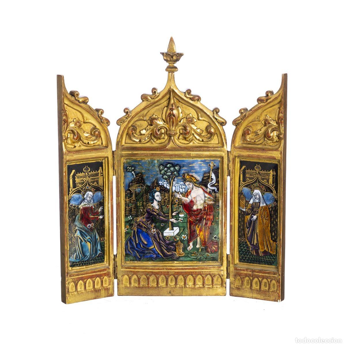 Arte: Tr&iacute;ptico de esmalte de Limoges: Aparici&oacute;n de Cristo a la Magdalena