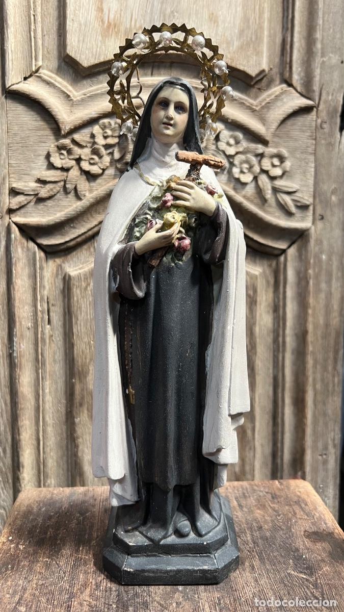 Arte: Figura Olot religiosa Santa Rosa de lima ojos vidrio arte sacro 34,5cms