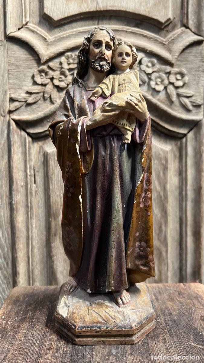 Arte: Figura Olot religiosa San Jos&eacute; ojos vidrio arte sacro 30cms,5cms
