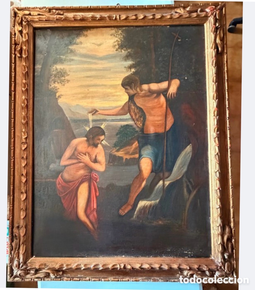 Arte: Pintura al &Oacute;leo Bautismo de Jes&uacute;s. S. XVIII