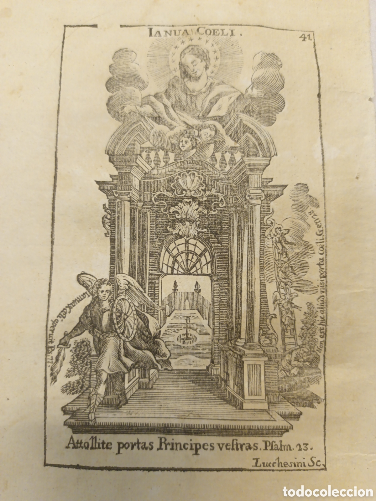 Arte: GRABADO - LETAN&Iacute;A LAURETANA DE LA VIRGEN - IANUA COELI - A&Ntilde;O 1768 - GR. LUCCHESINI - 13 X 22 CM