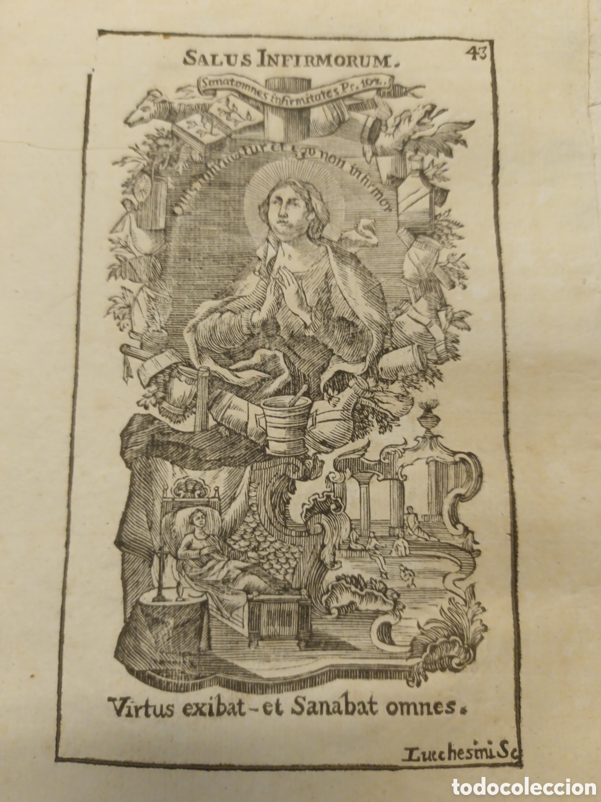 Arte: GRABADO - LETAN&Iacute;A LAURETANA DE LA VIRGEN - SALUS INFIRMORUM - A&Ntilde;O 1768 - GR. LUCCHESIN - 13 X 22 CM