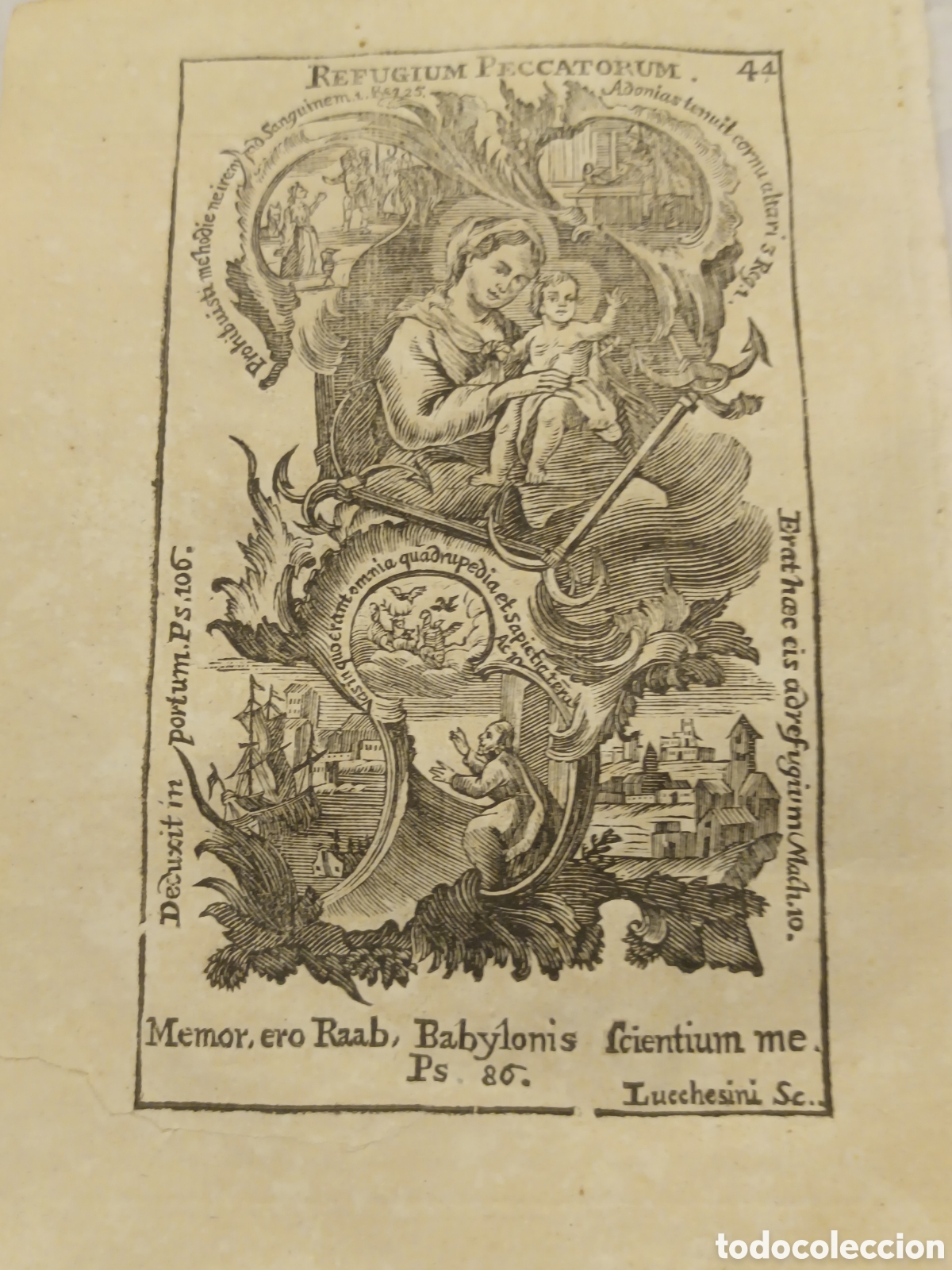 Arte: GRABADO - LETAN&Iacute;A LAURETANA DE LA VIRGEN - REFUGIUM PECCATORUM -A&Ntilde;O 1768 - GR. LUCCHESIN - 13 X 22 C