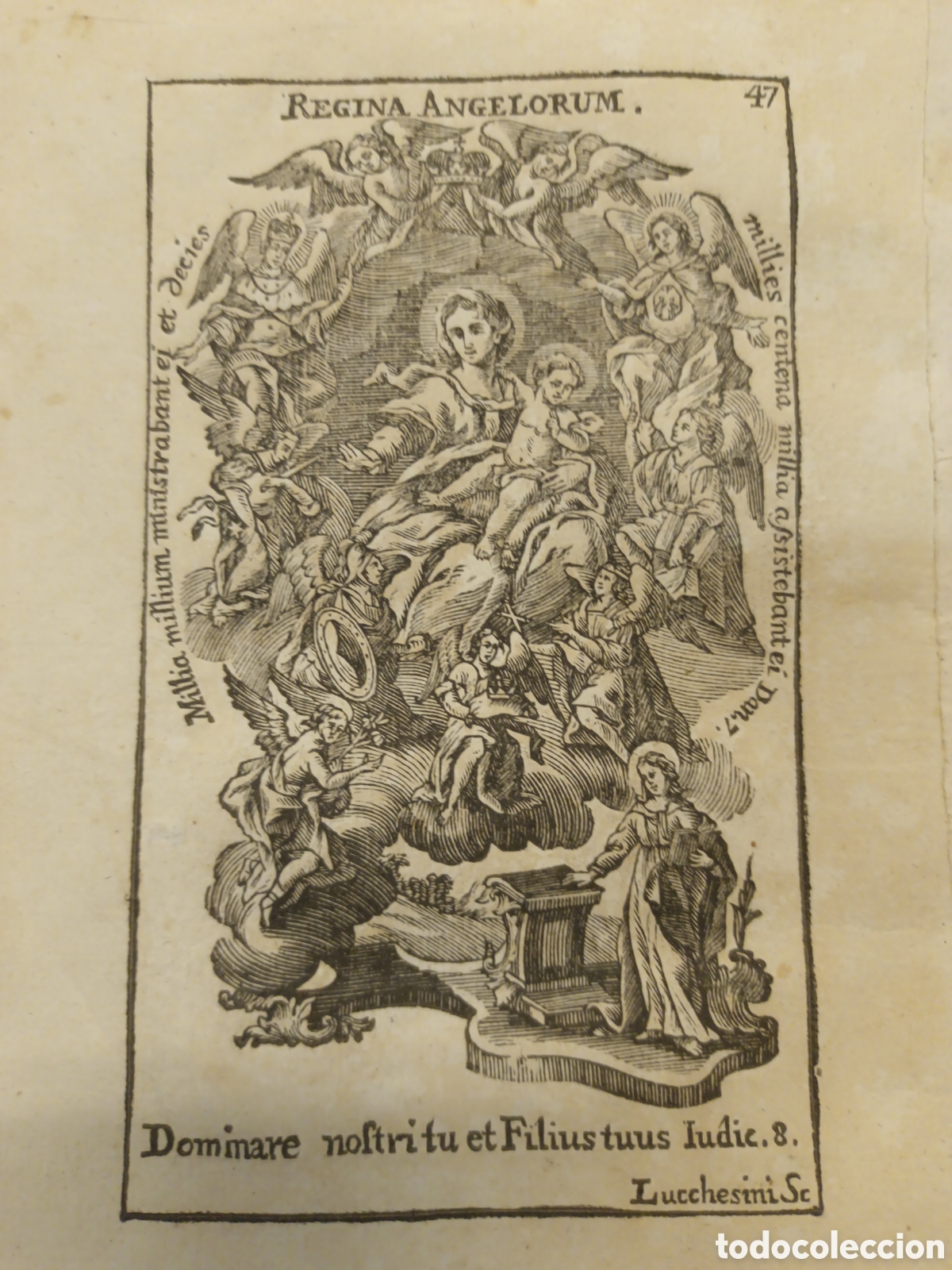 Arte: GRABADO - LETAN&Iacute;A LAURETANA DE LA VIRGEN - REGINA ANGELORUM - A&Ntilde;O 1768 - GR. LUCCHESINI - 13 X 22 CM