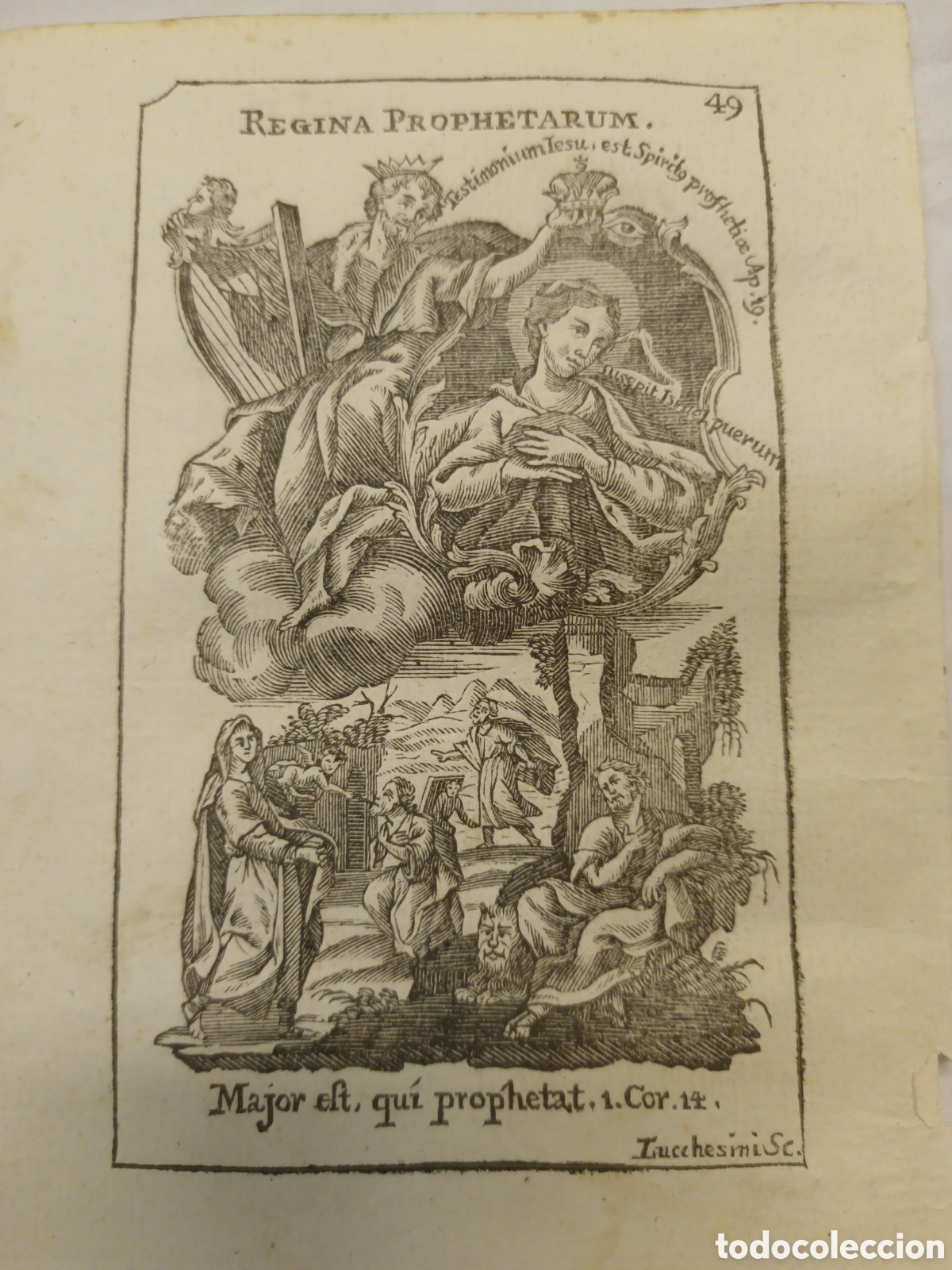 Arte: GRABADO - LETAN&Iacute;A LAURETANA DE LA VIRGEN - REGINA PROPHETATRUM - A&Ntilde;O 1768 - GR. LUCCHESIN - 13 X 22