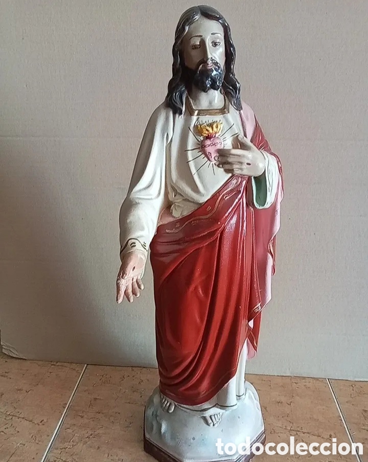 Arte: PRECIOSO SAGRADO CORAZ&Oacute;N DE JES&Uacute;S.GRAN TAMA&Ntilde;O 52CM.MUY BONITO.
