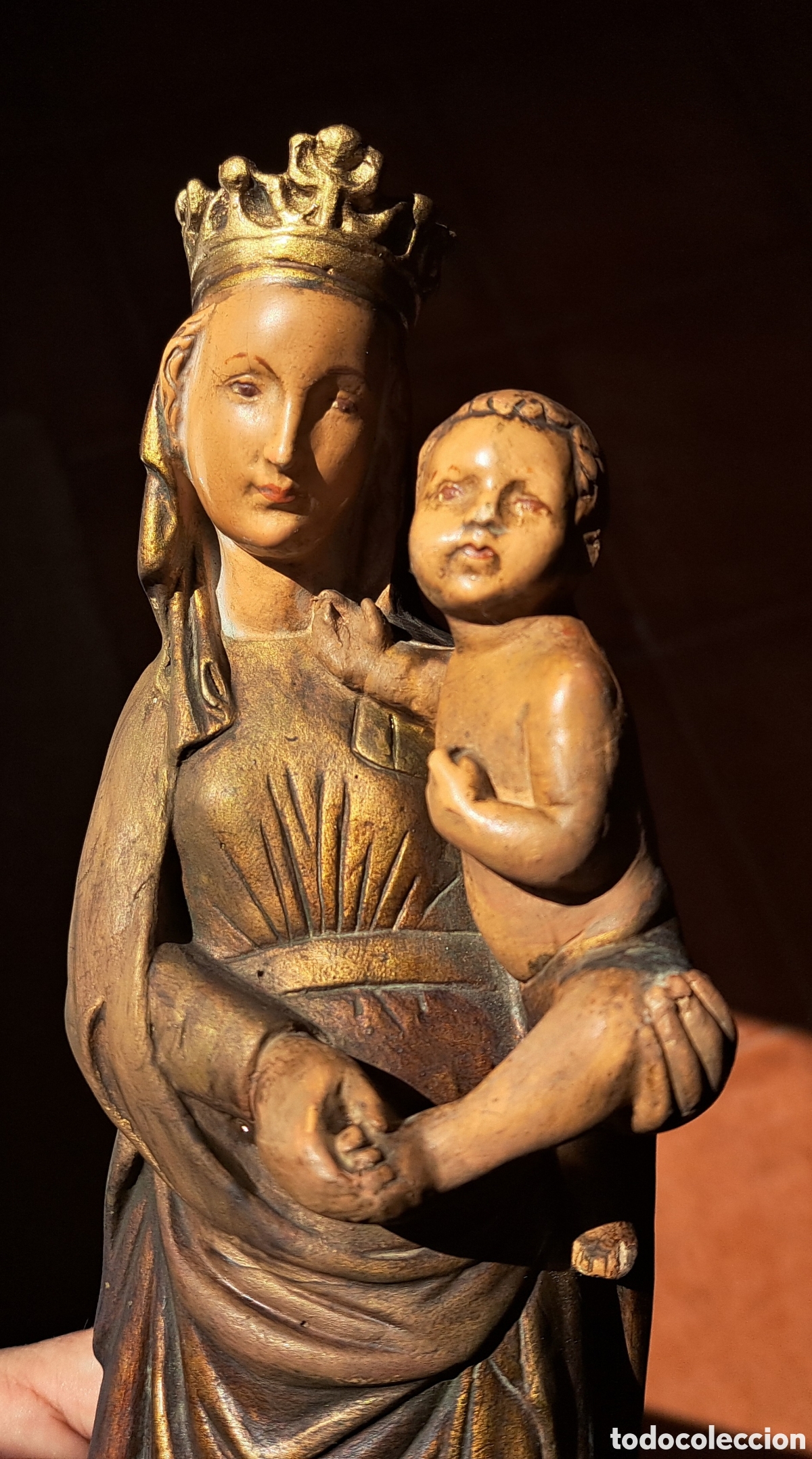 Arte: VIRGEN CON NI&Ntilde;O ESTUCO 35CM