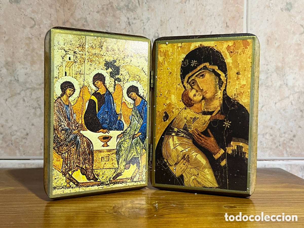 Arte: D&iacute;ptico Ortodoxo. La Trinidad y la Virgen de Vladimir, Medidas: 14 x 18 cm., (Env&iacute;o certificado 7&euro;)