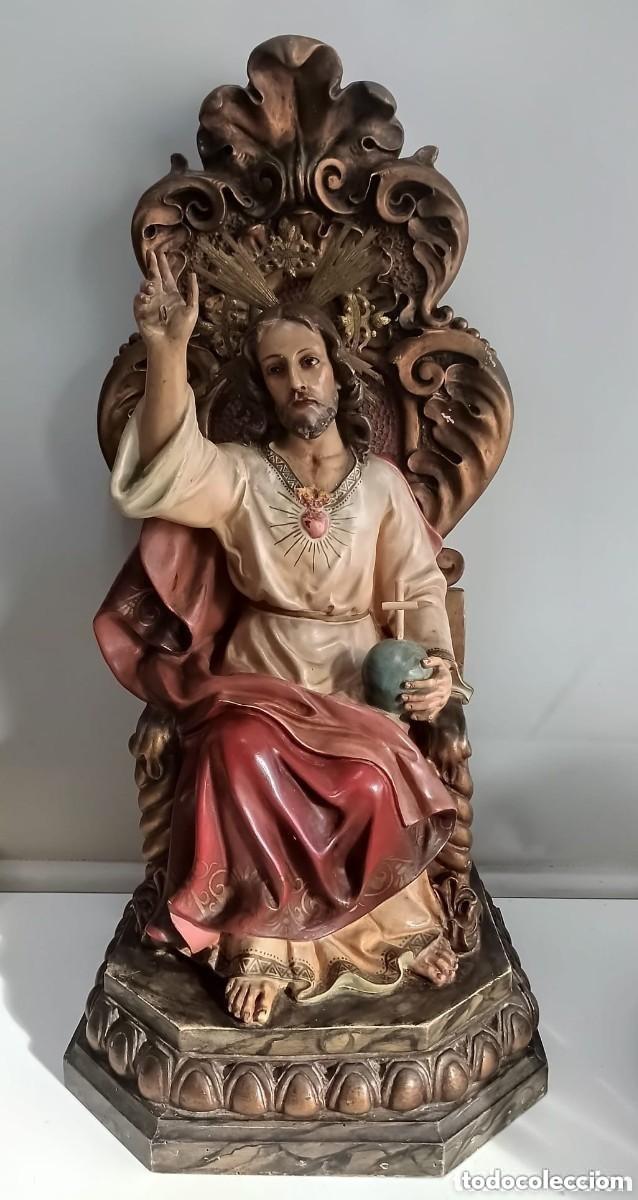Arte: ANTIGUO SAGRADO CORAZ&Oacute;N DE JESUS EN ESTUCO POLICROMADO. EL ARTE CRISTIANO. 61 CM. DE ALTURA