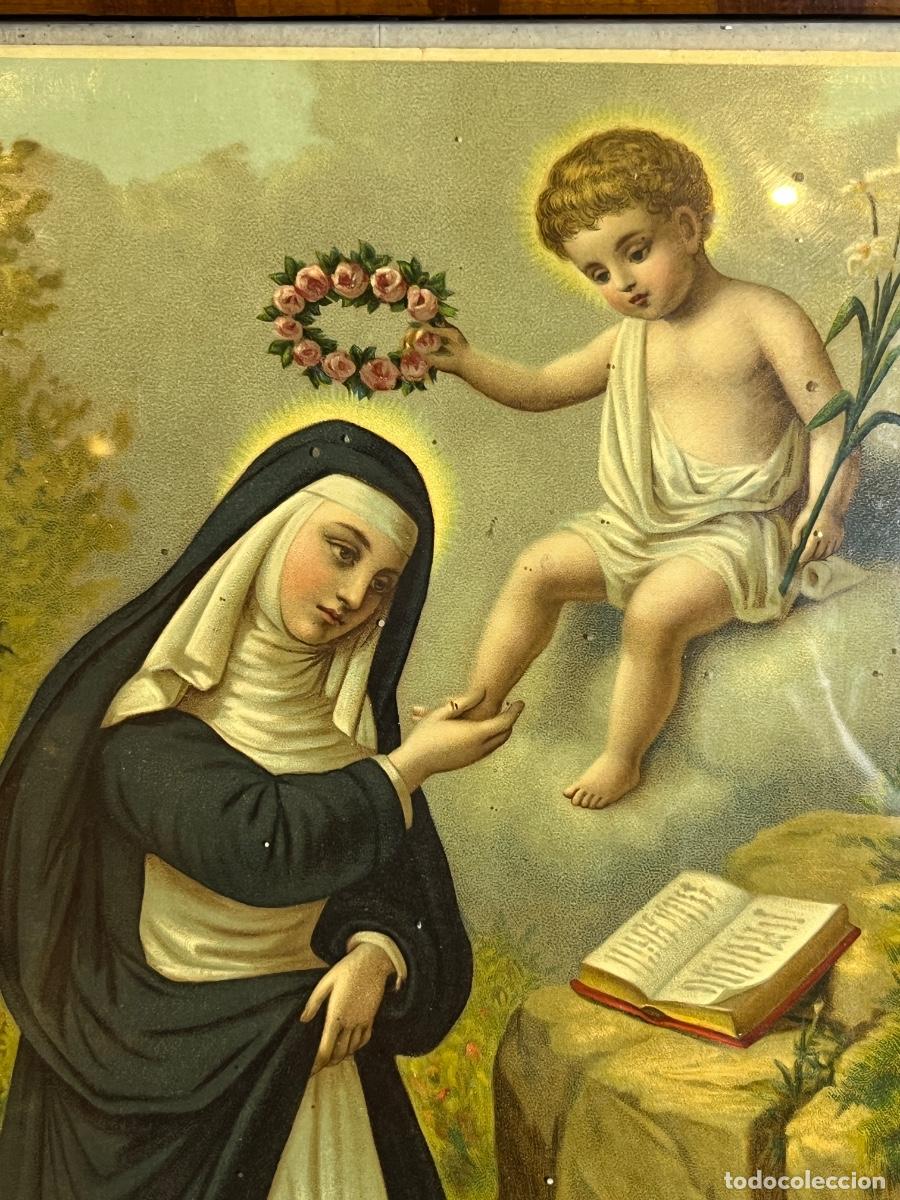 Arte: Santa Rosa de Lima &ndash; Cromolitograf&iacute;a alemana enmarcada con cristal &ndash; Seiber &ndash; Printed in Germany