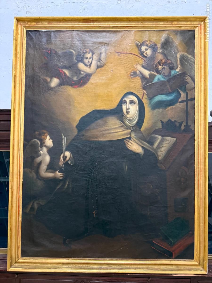 Arte: ANTIGUO OLEO SOBRE LIENZO CON IMAGEN DE SANTA TERESA DE JESUS - MEDIDA MARCO ORO FINO 149X114 CM