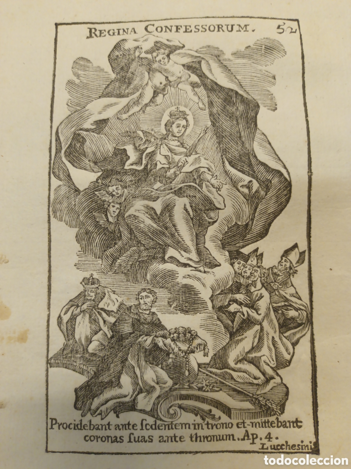 Arte: GRABADO - LETAN&Iacute;A LAURETANA DE LA VIRGEN - REGINA CONFESSORUM - A&Ntilde;O 1768 - GR. LUCCHESIN - 13 X 22CM