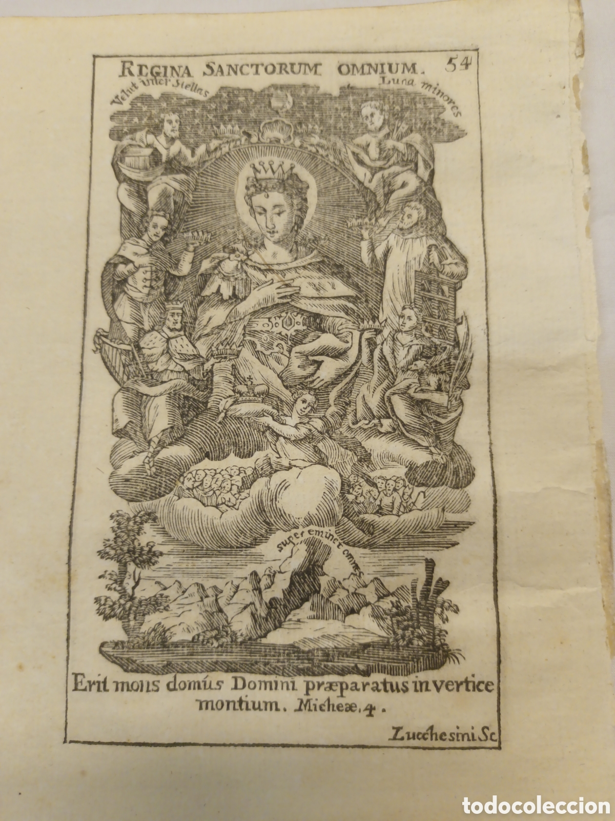 Arte: GRABADO - LETAN&Iacute;A LAURETANA DE LA VIRGEN - REGINA SANCTORUM OMNIUM - A&Ntilde;O 1768 - GR. LUCCHESIN -13X22