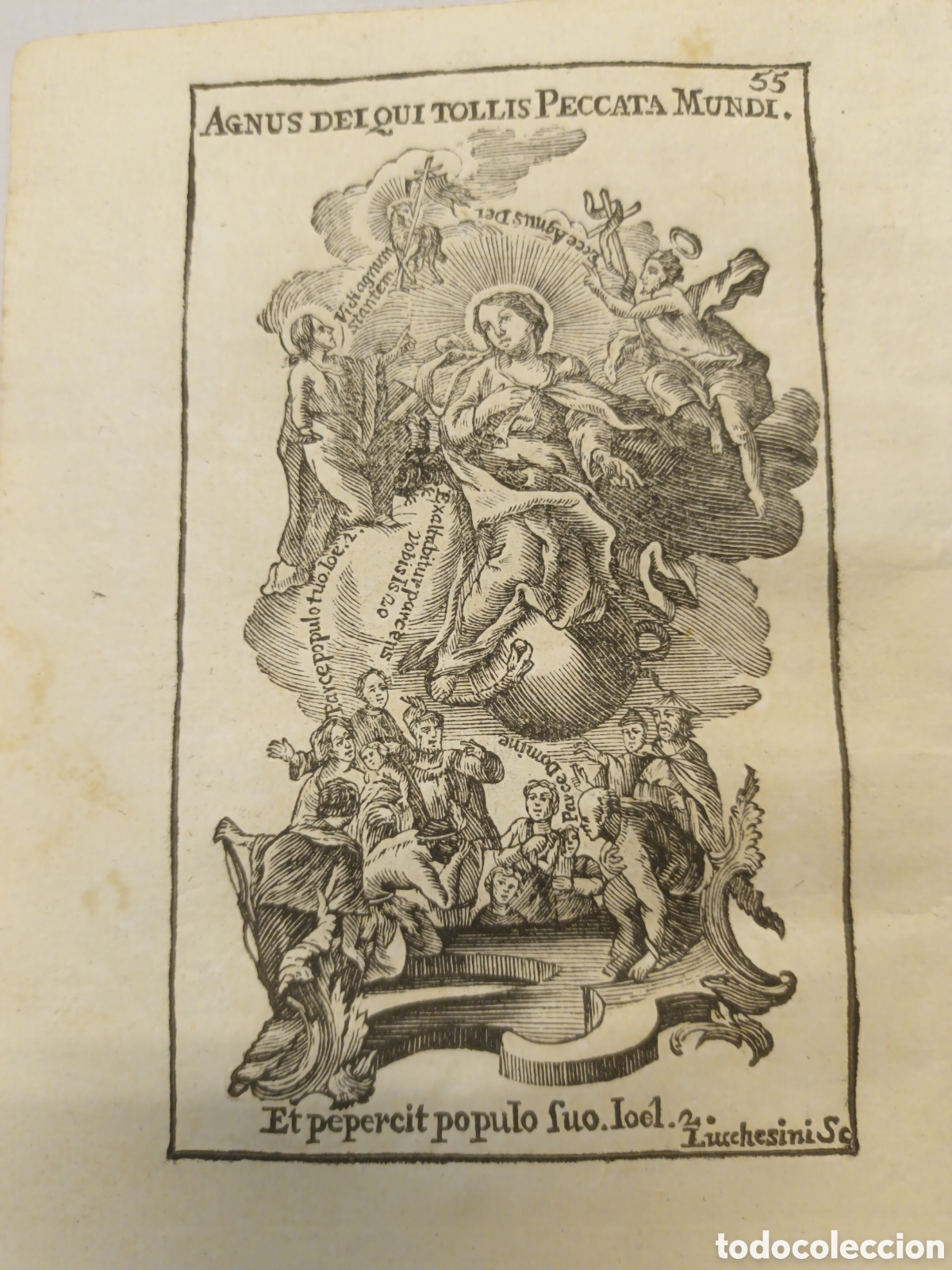 Arte: GRABADO - LETAN&Iacute;A LAURETANA DE LA VIRGEN - AGNUS DEI - A&Ntilde;O 1768 - GR. LUCCHESINI - 13 X 22 CM