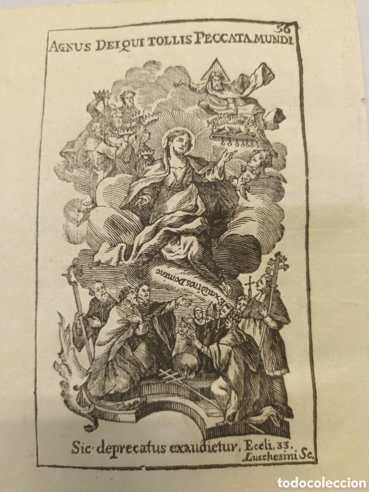 Arte: GRABADO - LETAN&Iacute;A LAURETANA DE LA VIRGEN - AGNUS DEI - A&Ntilde;O 1768 - GR. LUCCHESIN - 13 X 22 CM