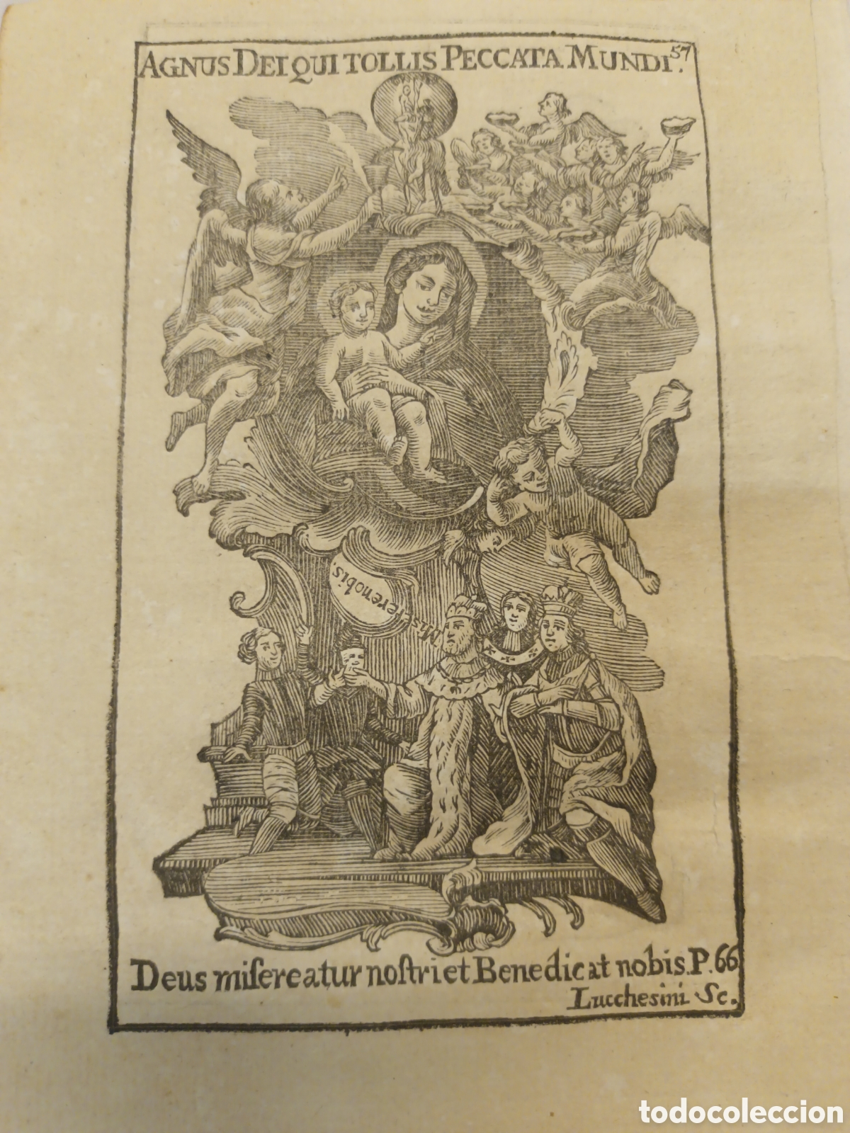 Arte: GRABADO - LETAN&Iacute;A LAURETANA DE LA VIRGEN - AGNUS DEI - A&Ntilde;O 1768 - GR. LUCCHESINI - 13 X 22 CM