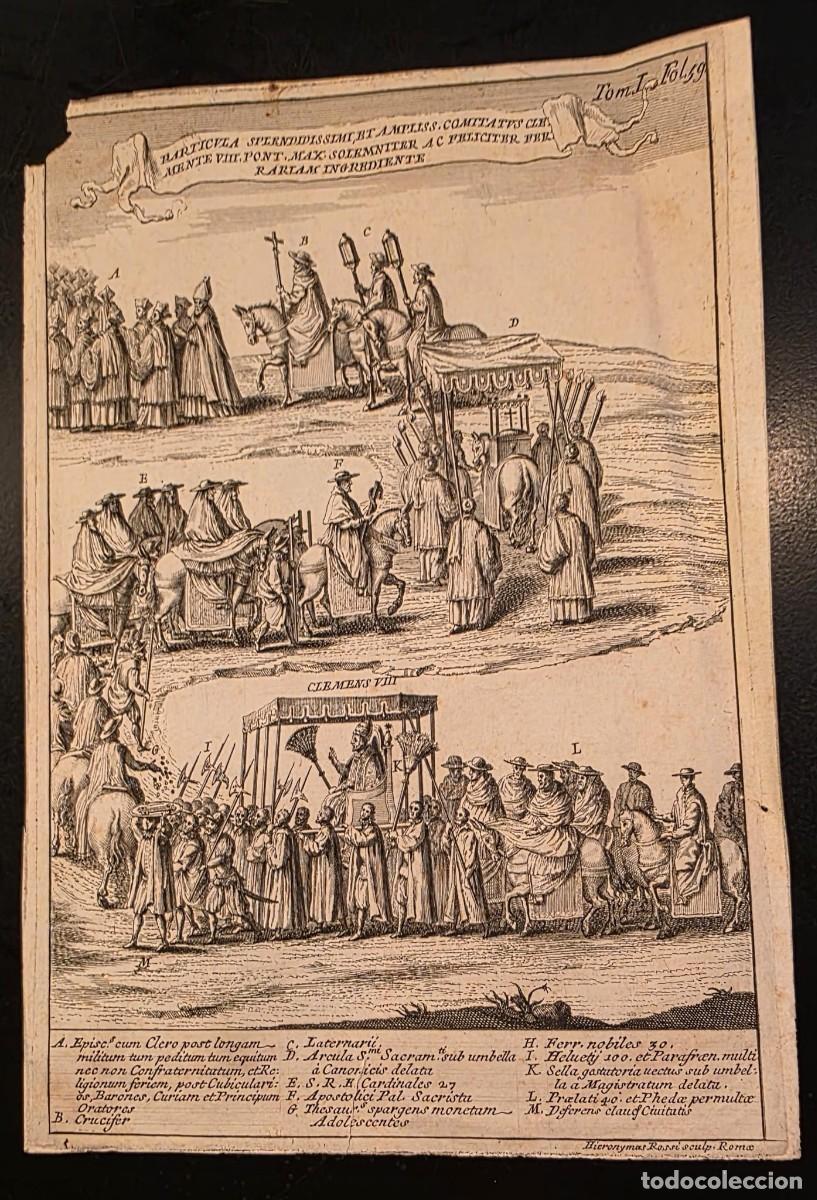 Arte: Grabado original antiguo 1598 &ndash; Entrada del Papa Clemente VIII en Ferrara &ndash; Hieronymus Rossi &ndash; Roma