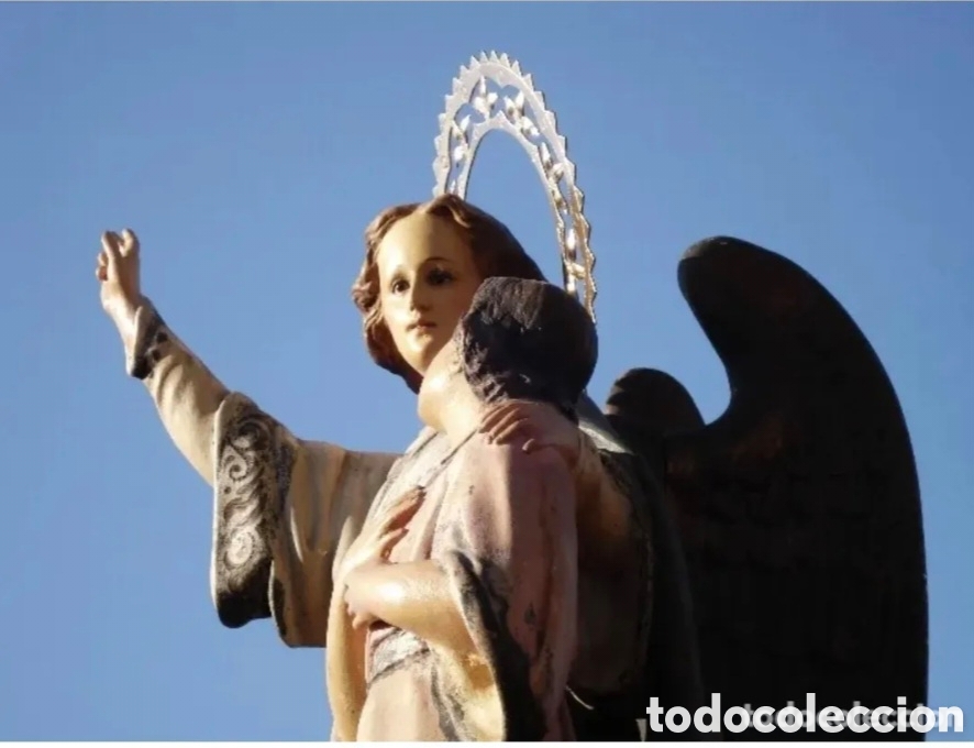 Arte: ANTIGUO ANGEL CUSTODIO PASTA DE MADERA