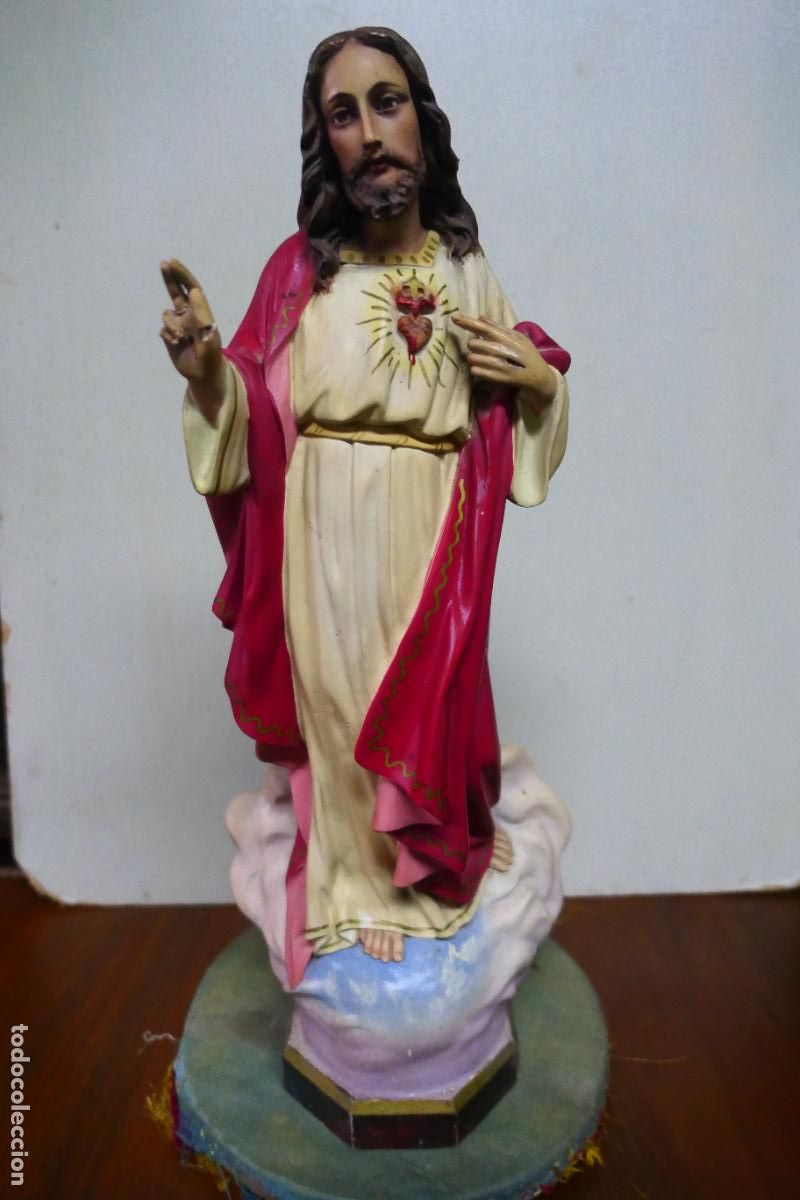 Arte: Imagen religiosa. Sagrado Coraz&oacute;n de Jes&uacute;s. Santo con sello de Olot