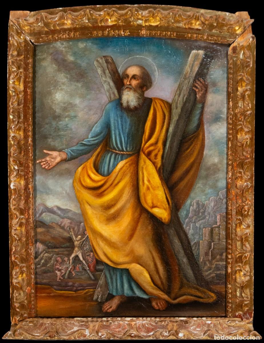 Arte: San Andr&eacute;s, &oacute;leo siglo XVIII con gran marco barroco de &eacute;poca tallado y dorado