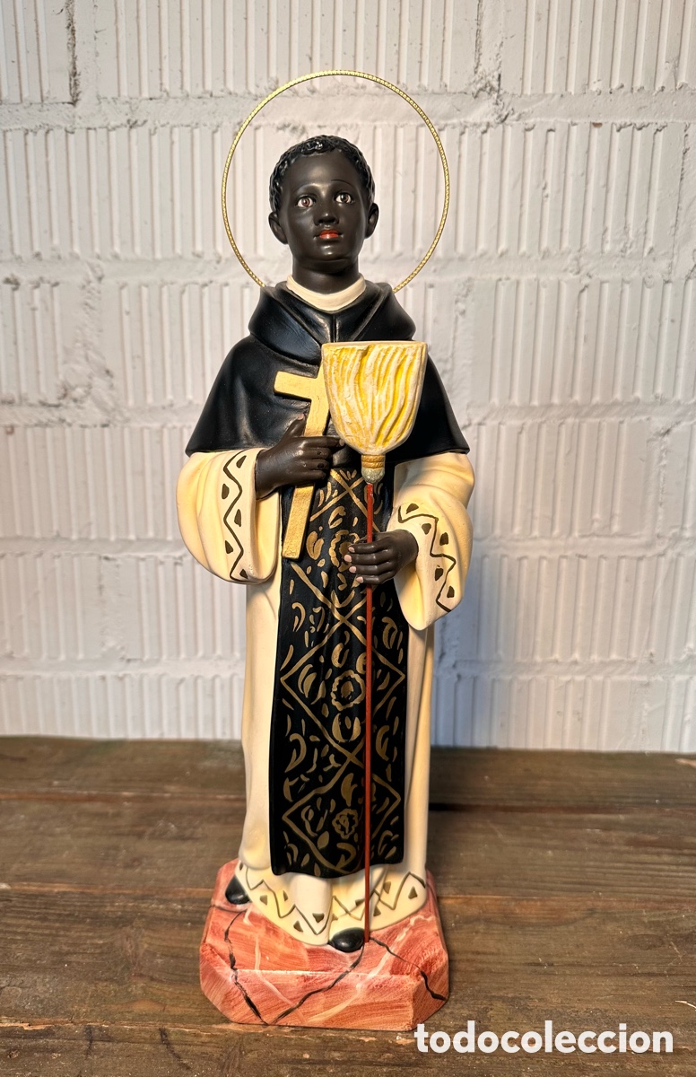 Arte: IMAGEN SAN MART&Iacute;N DE PORRES. PASTA MADERA, OJOS DE CRISTAL. OLOT.