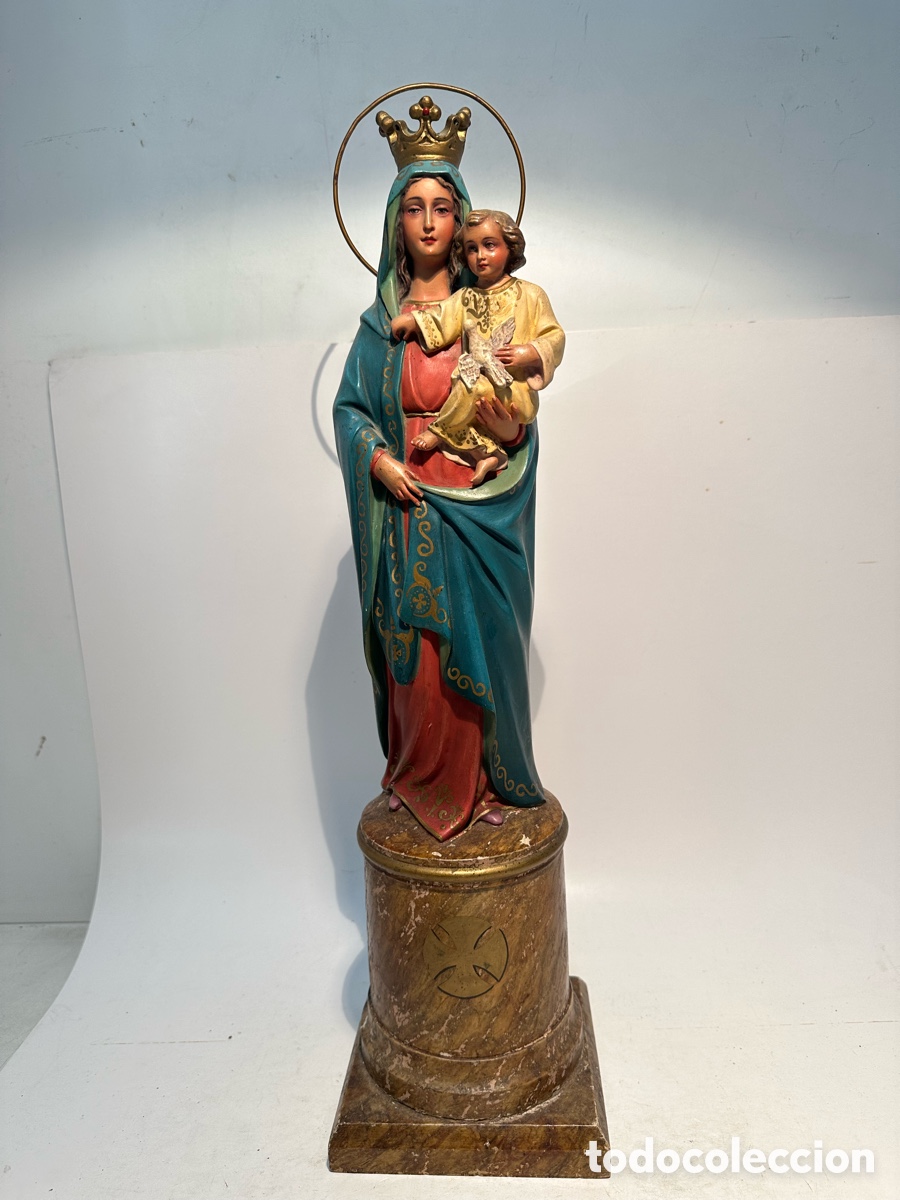 Arte: PRECIOSA VIRGEN DEL PILAR DE ESTUCO ANTIGUA. MODELO OLOT 52CM.