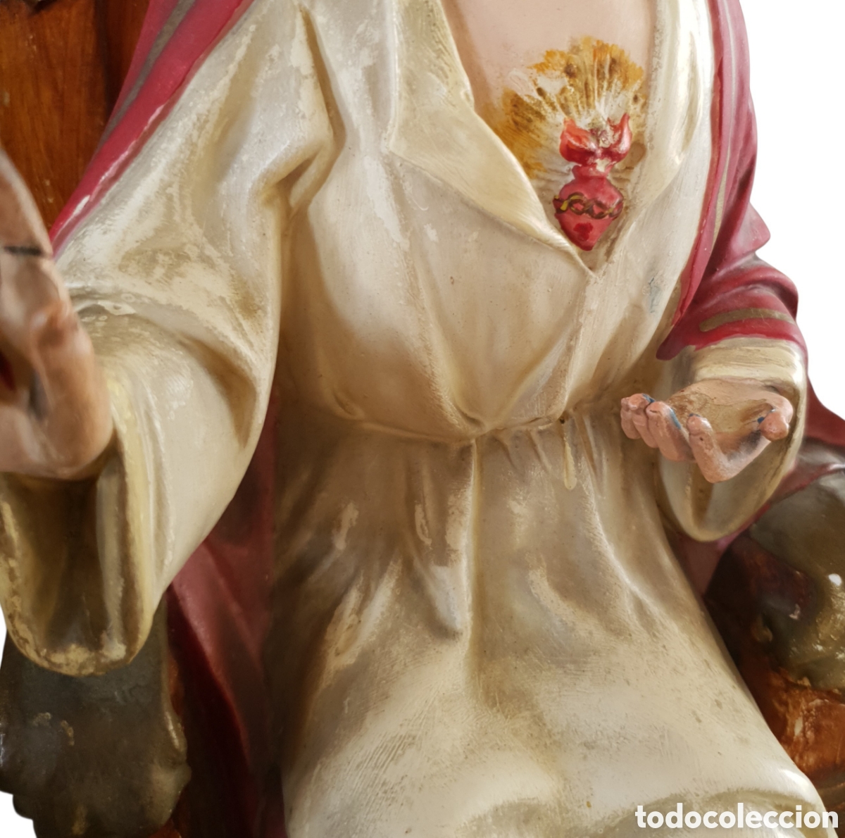Arte: Sagrado Coraz&oacute;n de Jes&uacute;s Rey Entronizado (XIX) - Pasta de madera.Ojos Cristal.Sello Olot. - Foto 4