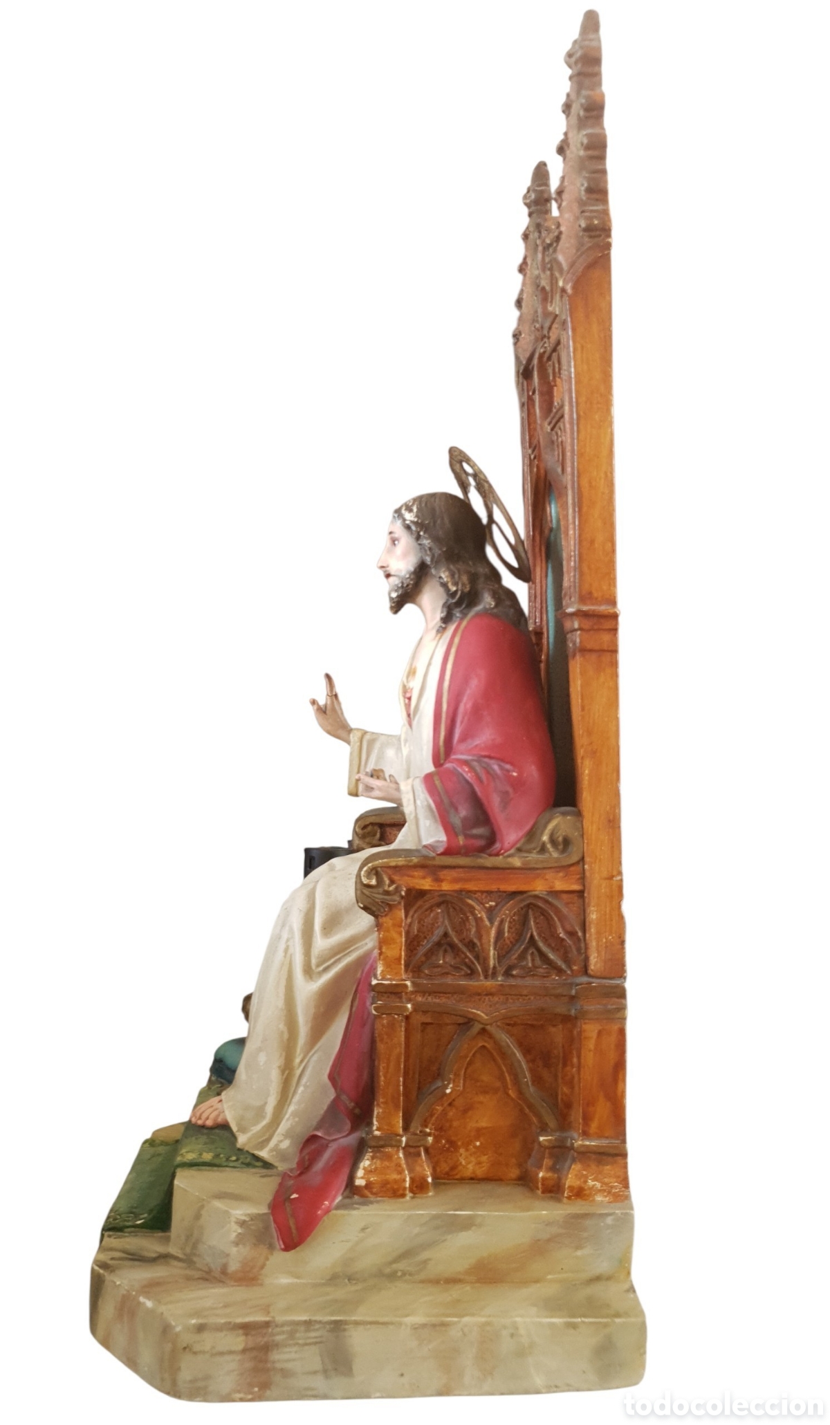 Arte: Sagrado Coraz&oacute;n de Jes&uacute;s Rey Entronizado (XIX) - Pasta de madera.Ojos Cristal.Sello Olot. - Foto 7