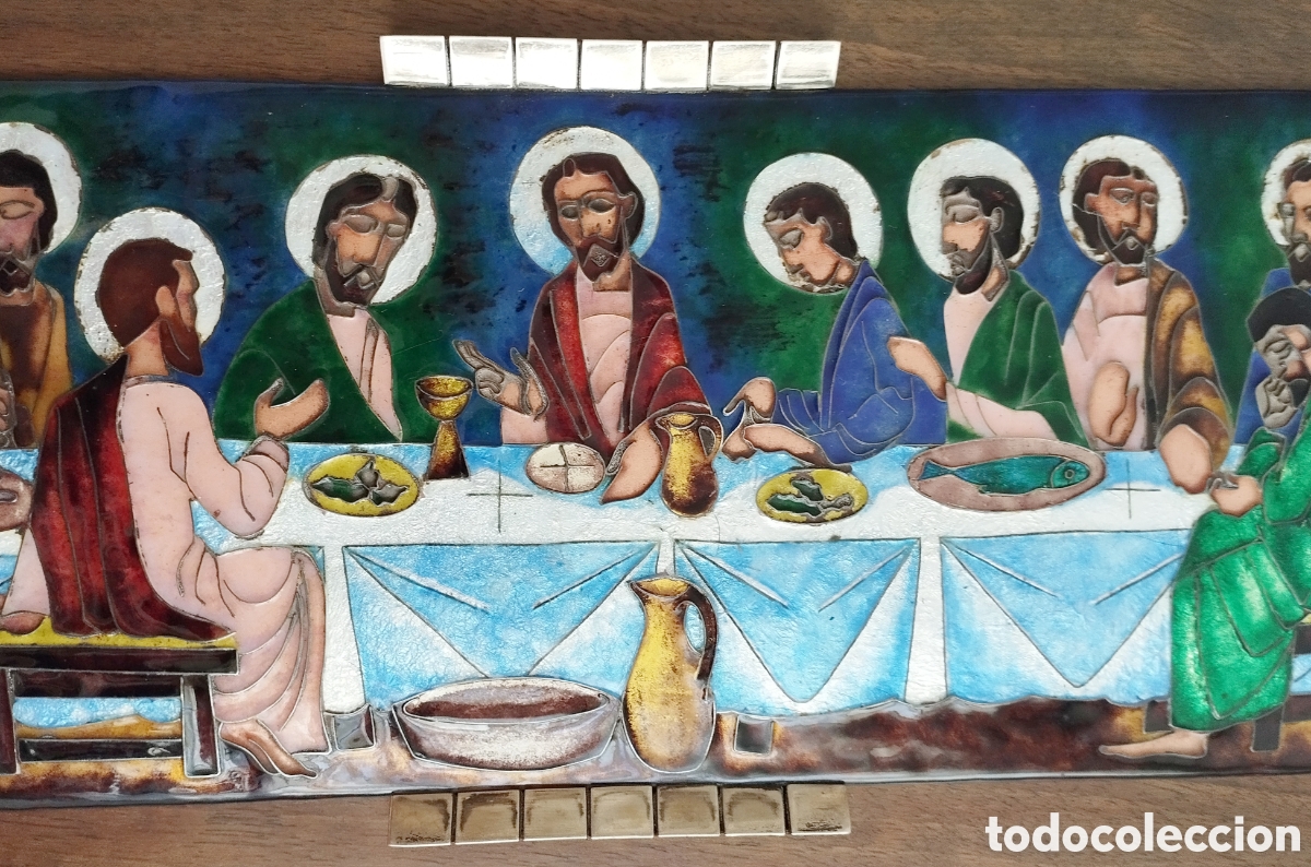 Arte: &Uacute;ltima Cena Placa Esmalte cantoneras Plata.