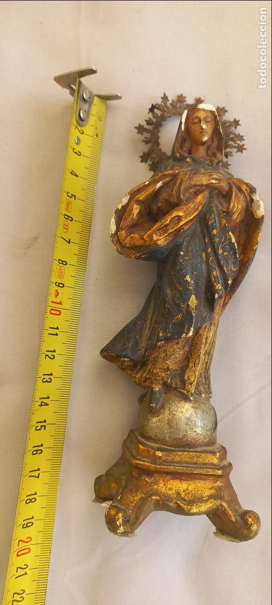 Arte: Antigua Figura o escultura. Virgen Inmaculada Concepci&oacute;n. Estuco Policromado