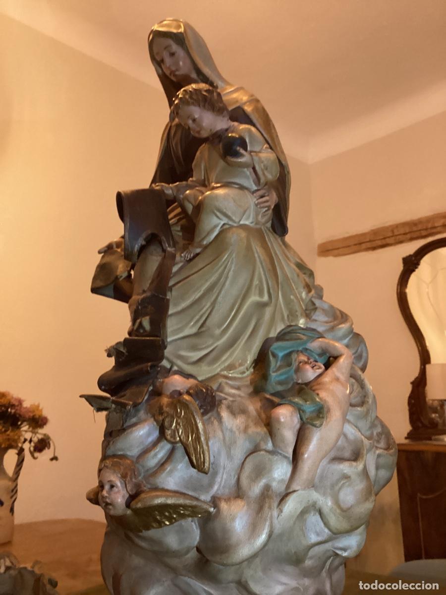 Arte: ANTIGUA ESCULTURA RELIGIOSA DE OLOT VIRGEN DEL CARMEN CON NI&Ntilde;O. 63 CENT&Iacute;METROS. LEER DESCRIPCI&Oacute;N.