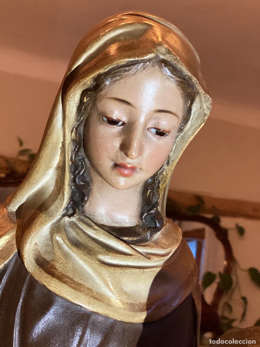 Arte: ANTIGUA ESCULTURA RELIGIOSA DE OLOT VIRGEN DEL CARMEN CON NI&Ntilde;O. 63 CENT&Iacute;METROS. LEER DESCRIPCI&Oacute;N.
