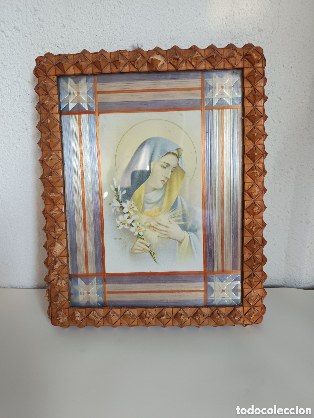 Arte: Bello cuadro Virgen Maria trabajo en hilo